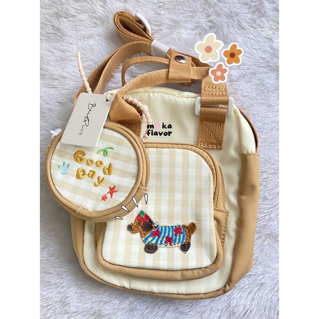 Tas selempang nilon wanita / tas selempang nilon fashion / tas selempang dachshund dog