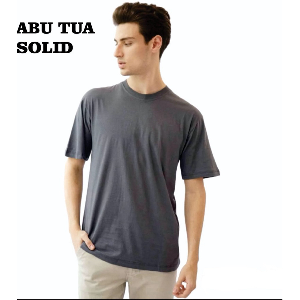Kaos Polos Abu Tua Solid Cotton Combed 30s Dewasa (Pendek)