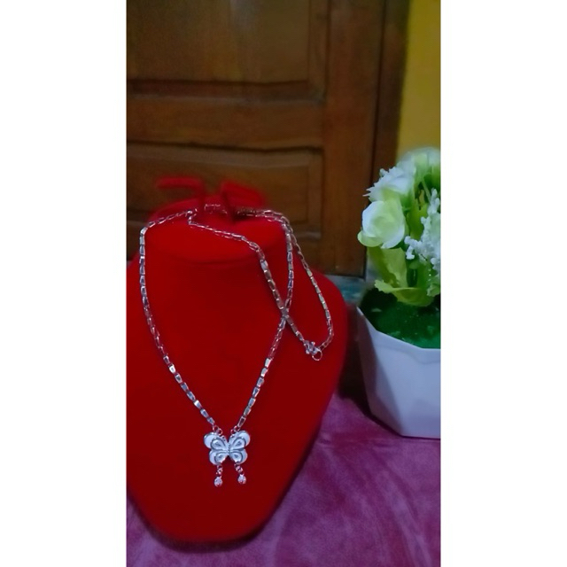 KALUNG KUPU KUPU RANTAI PADI PERAK MURNI