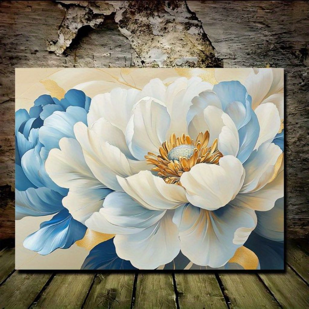 Lukisan bunga peony putih elegan mewah