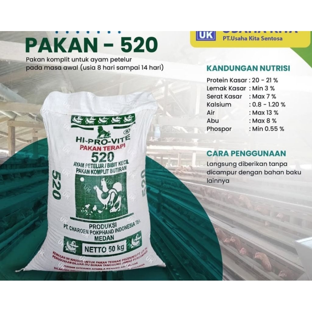 PAKAN CP 520 DOC/STARTER ANAK AYAM PETELUR KEMASAN 1 KG