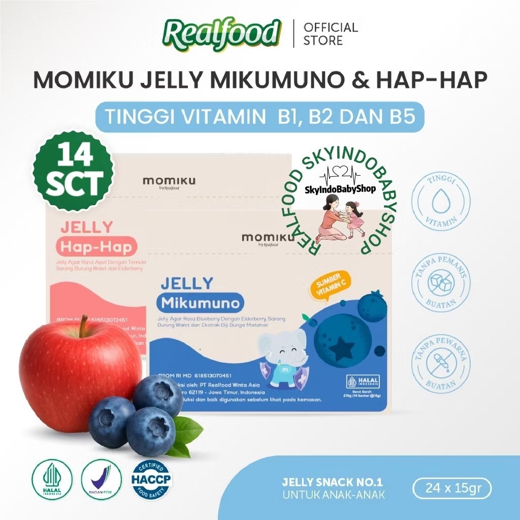 

Realfood Momiku Jelly Hap Hap & Jelly Mikumuno 14 Sct ( Cemilan Sehat Buat Si Kecil Dengan Formulasi Buah Dan Sarang Burung Walet ) RSIBS