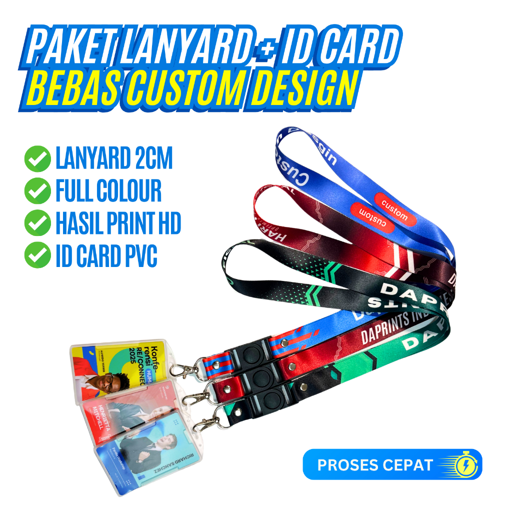 

PAKET TALI LANYARD + ID CARD 1 SISI ATAU 2 SISI + FRAME | PAKET LANYARD SATU SET TINGGAL PAKAI