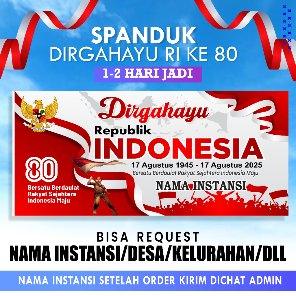 

Spanduk Kemerdekaan Indonesia 80 th HUT RI 17 AGUSTUS 2025 perlengkapan sekolah / instansi