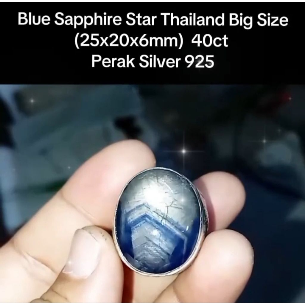 Cincin Pria Blue Sapphire Star Thailand Burma Jumbo Perak Silver 925