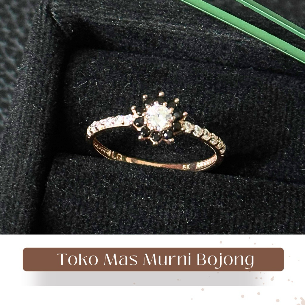 cincin emas model bunga hitam 6K toko mas murni