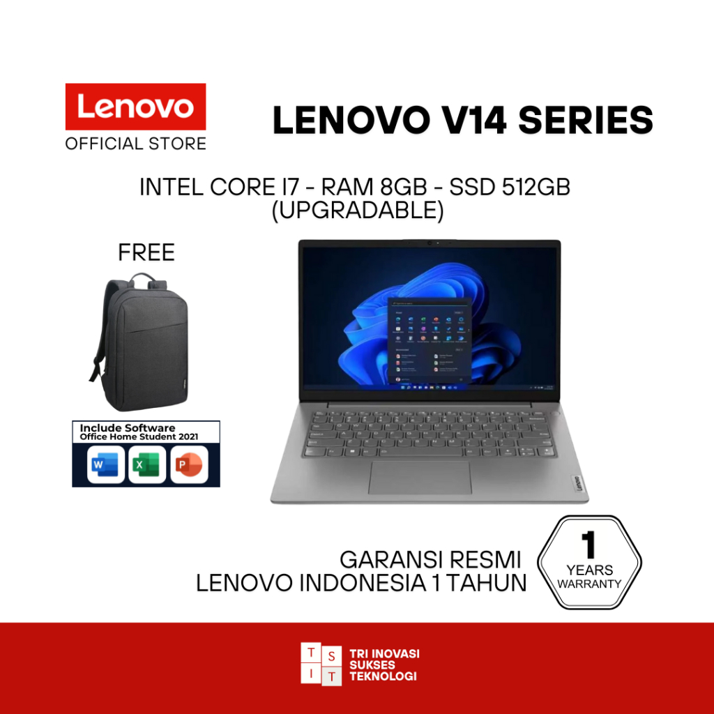 Laptop LENOVO Intel Core i7 Ram 8GB / 16GB 512GB SSD Windows 10 Office 2021 Garansi Resmi - V14 Seri
