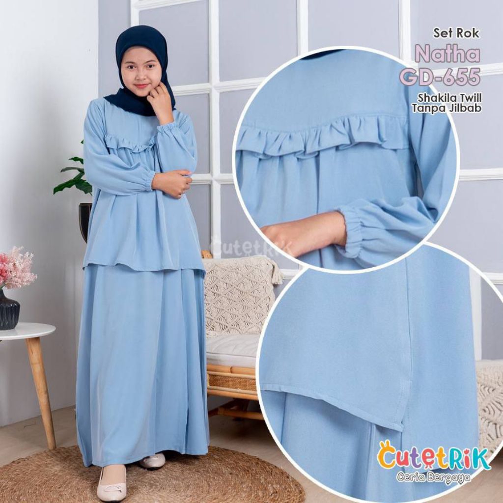 Cutetrik Setelan Rok Anak Perempuan Set Baju Muslim Anak Remaja