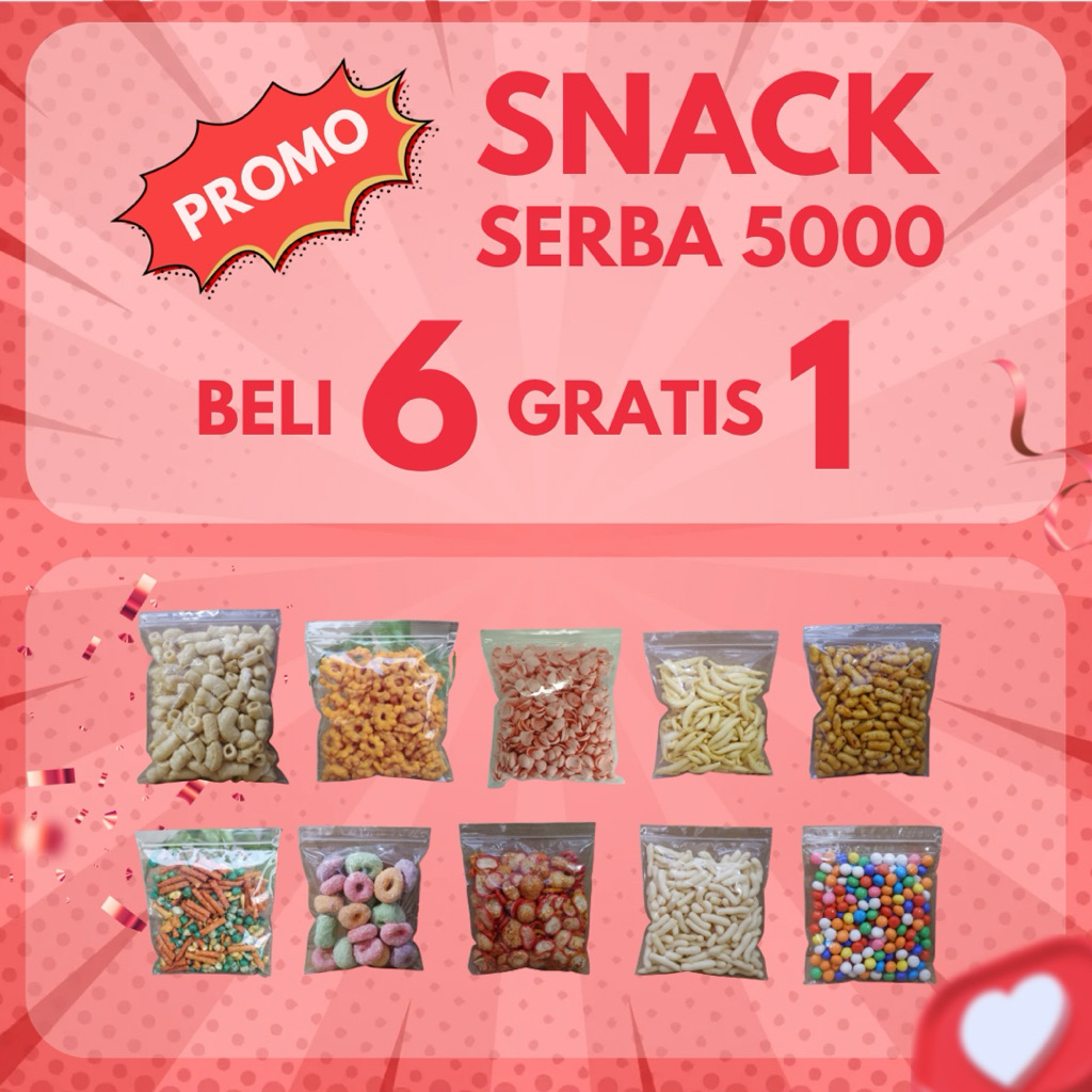 

PROMO Beli 6 gratis 1 snack serba 5000 bebas pilih varian snack cemilan snack manis gurih pedas