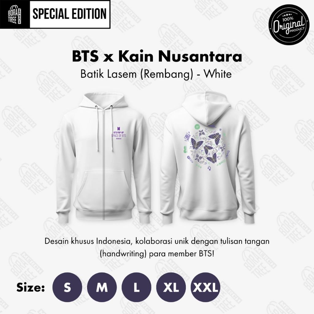 BTS x Kain Nusantara Batik Lasem Spesial Pullover Hoodie White | Hoodie Putih POP UP STORE INDONESIA