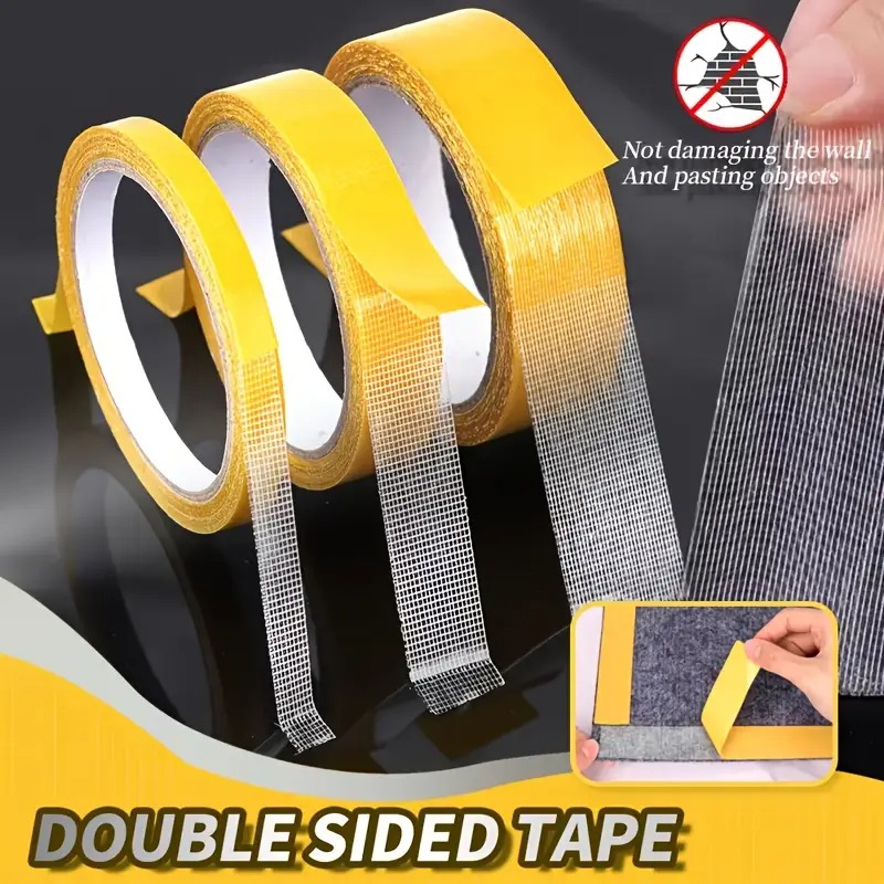 Double Tape Kain Dua Sisi Lakban Kuning Perekat Kuat Isolasi Tip Dinding Serbaguna