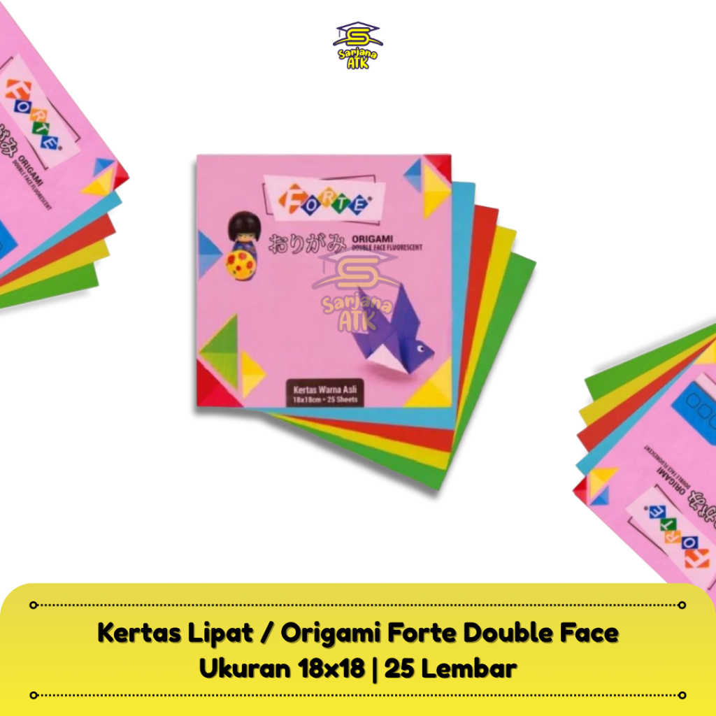 

(25 lembar) Kertas Lipat / Origami FORTE Double Face Ukuran 18x18