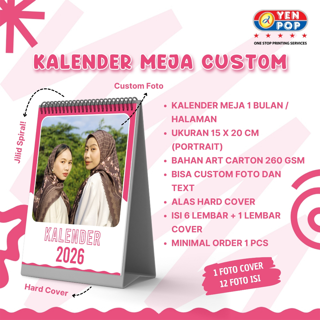 

Kalender Meja Custom Colorfull 2026 Uk. A5 - 7 Lembar ( Custom Nama & Foto ) Alas Hardcover - Kuning