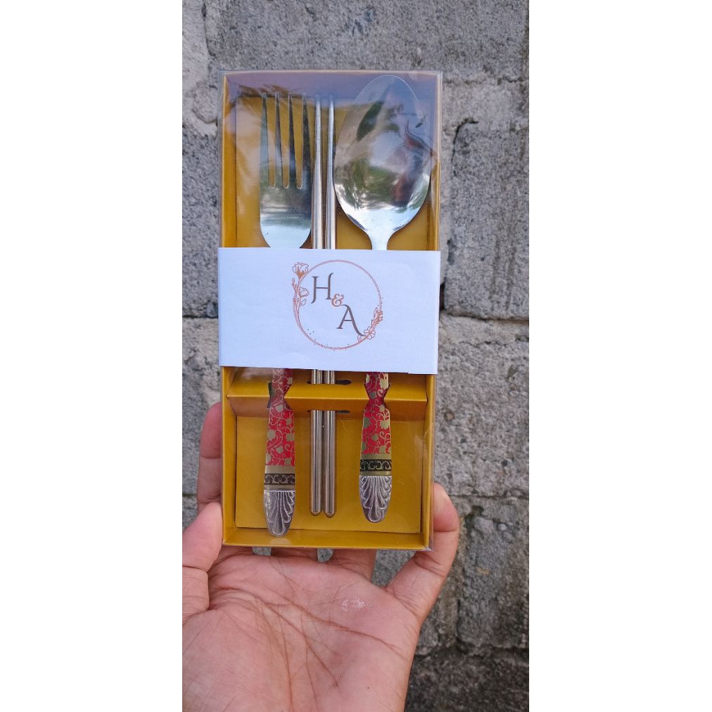 Souvenir SGS Sendok Garpu Sumpit Stainles BATIK Bok Jasmine Mika