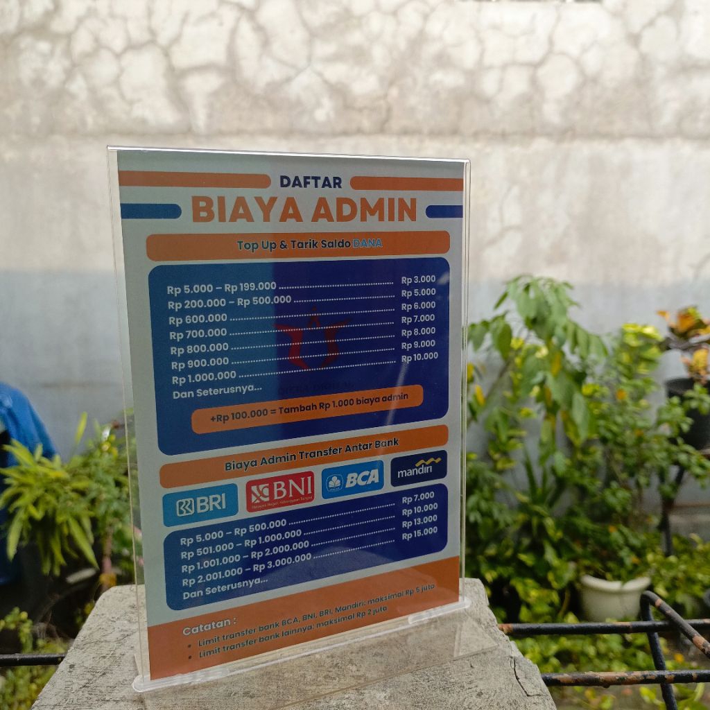 

Cetak Admin Transfer | Pembayaran + Akrilik size A6, A5, A4