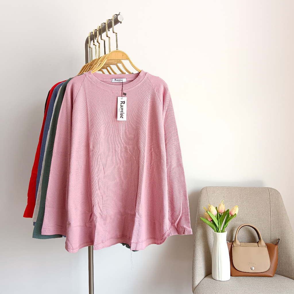 Blouse oversize wanita kekinian / Atasan waffle cewek lengan panjang / Ramise