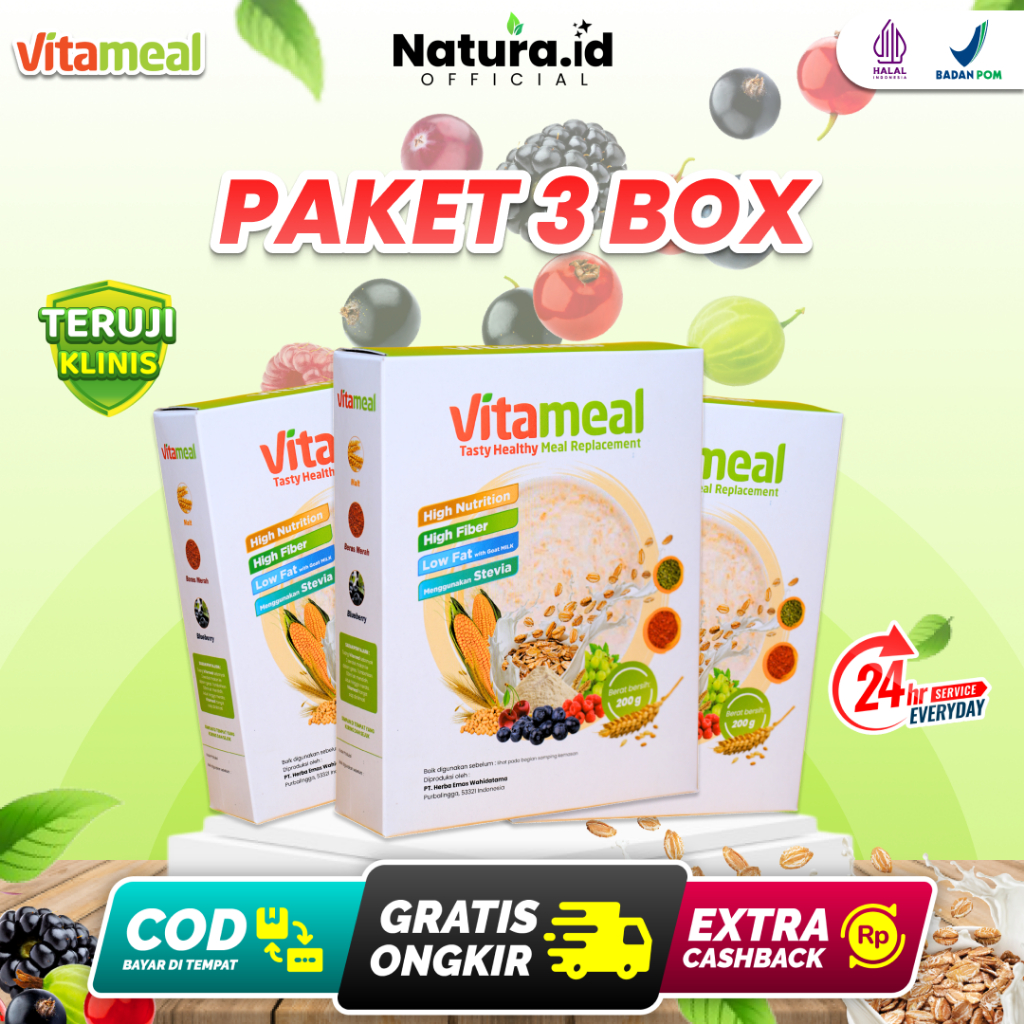 

Paket 3 Box Vitameal Sereal atasi Gula Darah Diabetes Kolesterol Asam Lambung Gerd