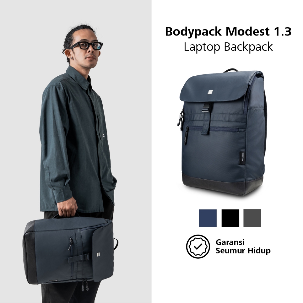 Bodypack Modest 1.3 Laptop Backpack 15-Inch Tas Ransel Kerja Kuliah Sekolah Durable Tahan Air 20 L