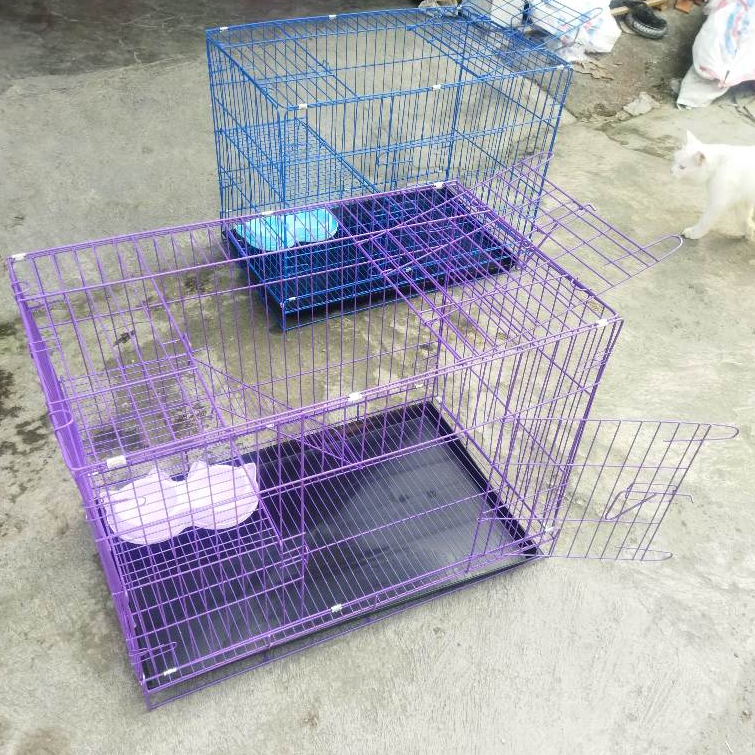 KANDANG KUCING BESI LIPAT TINGKAT 2 UKURAN 75×45×55 KANDANG KUCING ANJING JUMBO GRATIS TEMPAT PAKAN
