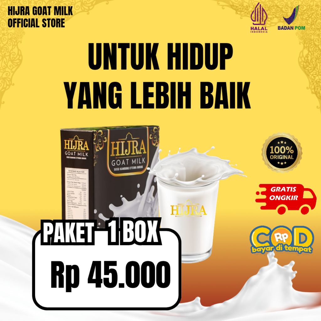 

PAKET 1 BOX SUSU HIJRA GOAT MILK-Susu Kambing Etawa Solusi Atasi Masalah Sendi Dan Asam Urat Pengeroposan Tulang Susu Kambing Etawa Kesehatan Tulang Susu Kambing Bubuk Murni Original Susu Asam Urat