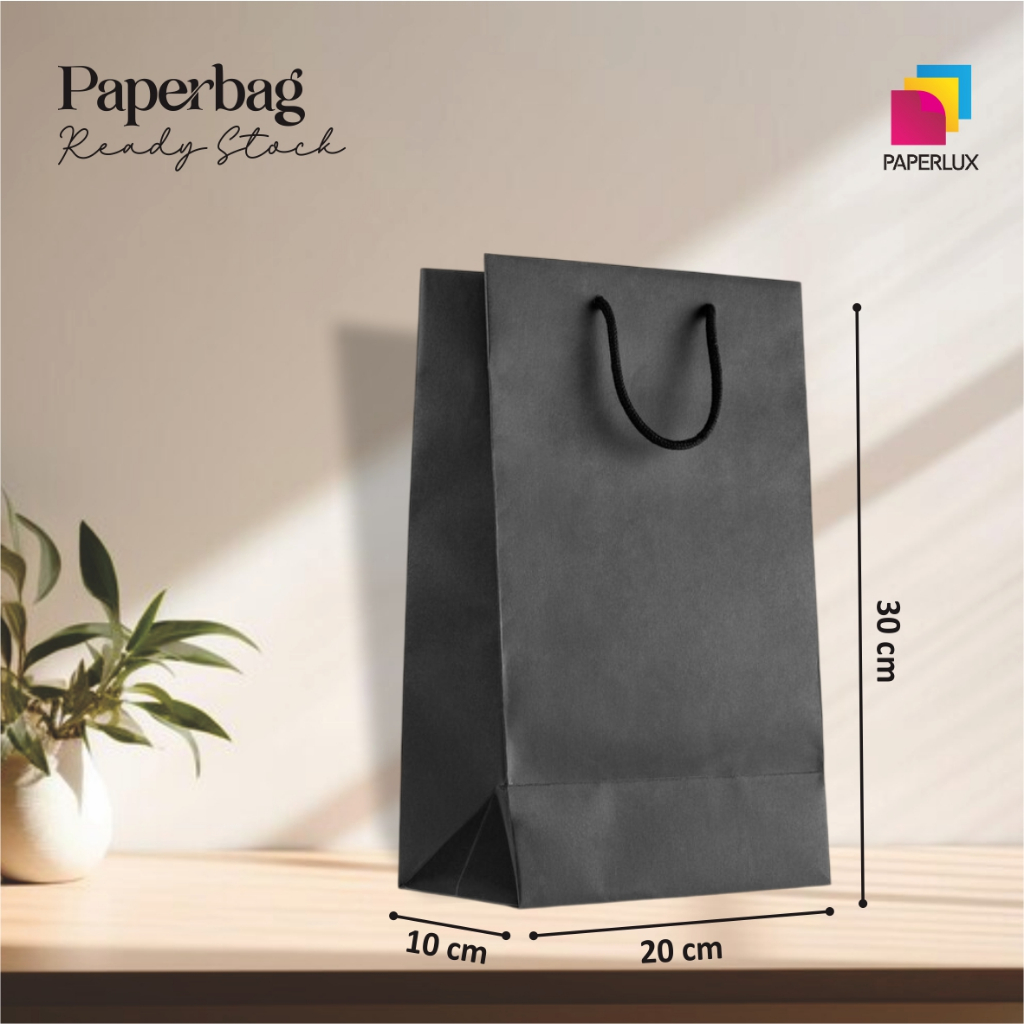 

[12 PCS] PAPER BAG HITAM POLOS PAKET LUSINAN - TAS SOUVENIR PERNIKAHAN UKURAN 20 X 30 X 10 READY