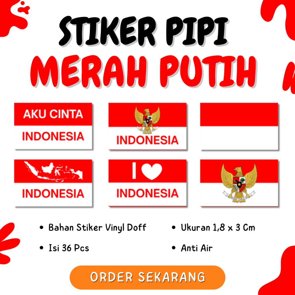 

(Isi 36 Pcs) Stiker Pipi Bendera Merah Putih Vinyl l Kemerdekaan HUT Republik Indonesia 17 Agustus
