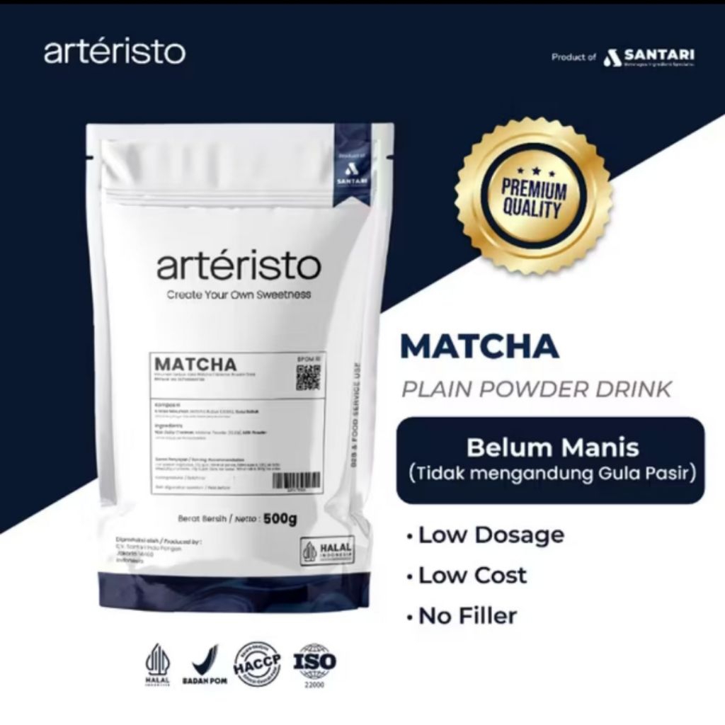 

ARTERISTO MATCHA PREMIUM POWDER DRINK 500 GR - TANPA GULA PASIR - Bubuk Minuman Instant