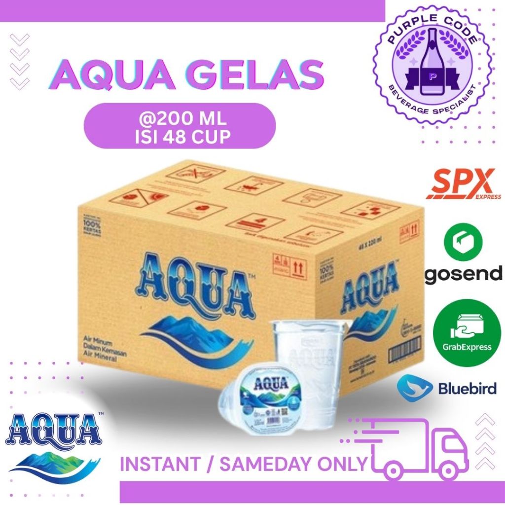 

(INSTANT READY) AQUA GELAS DUS 220ml Isi 48 CUP Per Karton - READY AQUA CUP Air Minum Kemasan Botol Minuman Kardus
