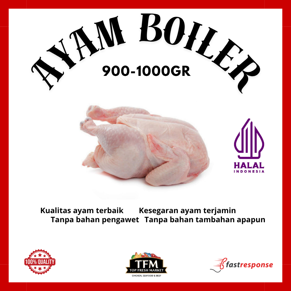 

[TFM] Ayam Boiler Karkas Utuh 900-1000gram Frozen / Whole Chicken 0.9-1kg Termurah