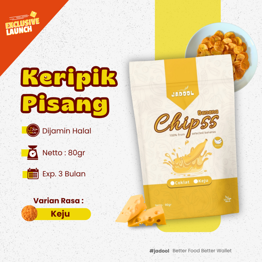 

JADOOL Banana Chipss Rasa Keju | Keripik Pisang (80gr) Bumbu Tebal Tanpa Bahan Pengawet