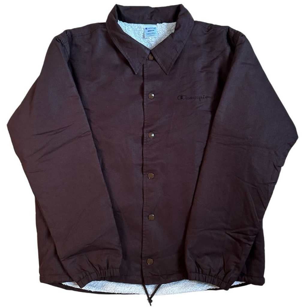 Vintage Champion Nylon Coach Jacket Inner Sherpa Fleece Dark Brown