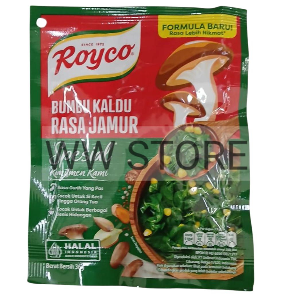 

Tepung bubuk bumbu kaldu rasa jamur spesial halal MUI Royco Special Mushroom seasoning powder 36g