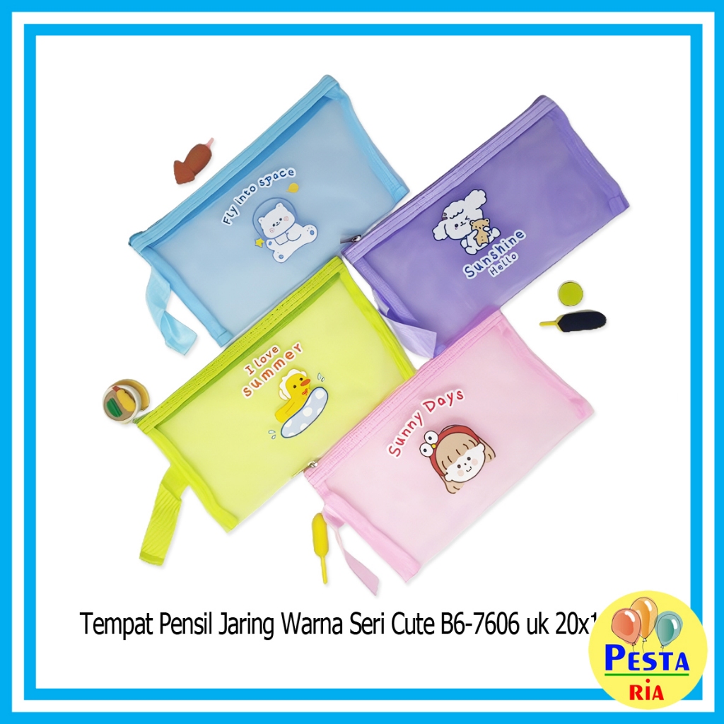 

Murah!! (1Pcs) Tempat Pensil Jaring Warna Seri Sanrio Cute, tempat pensil resleting lucu, tempat pensil aesthetic, pouch serbaguna