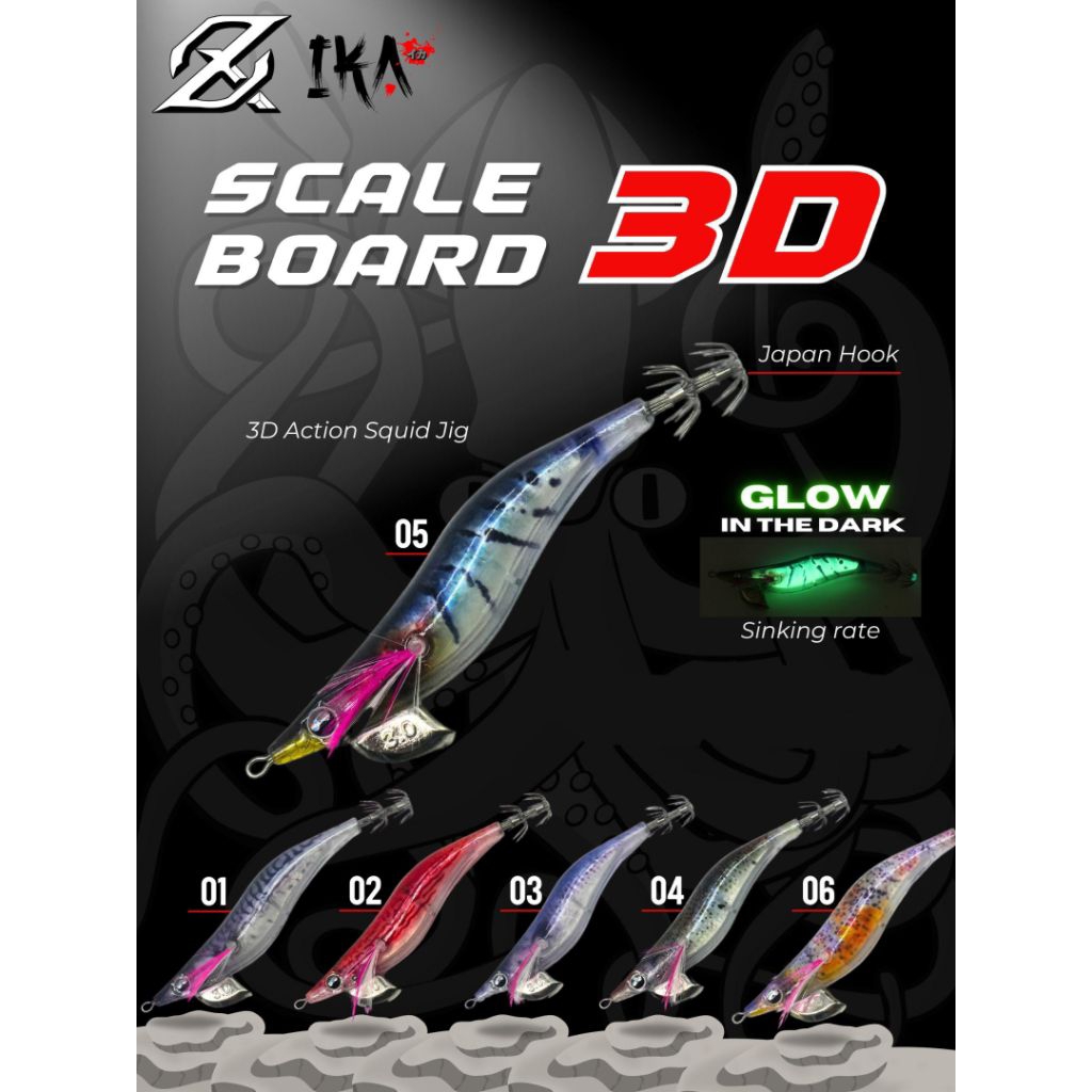 Umpan Cumi Egi Squid Jig AXZ - Ika Board 3D Luminous Squid Size 2.5