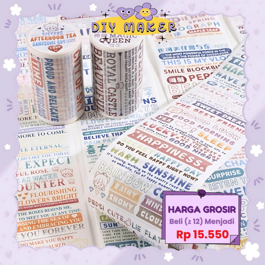 

DM Washitape Masking Tape Tulisan Deco Buku Jurnal Black Dan Colour CUTIE Washi Tape Lakban TLD102
