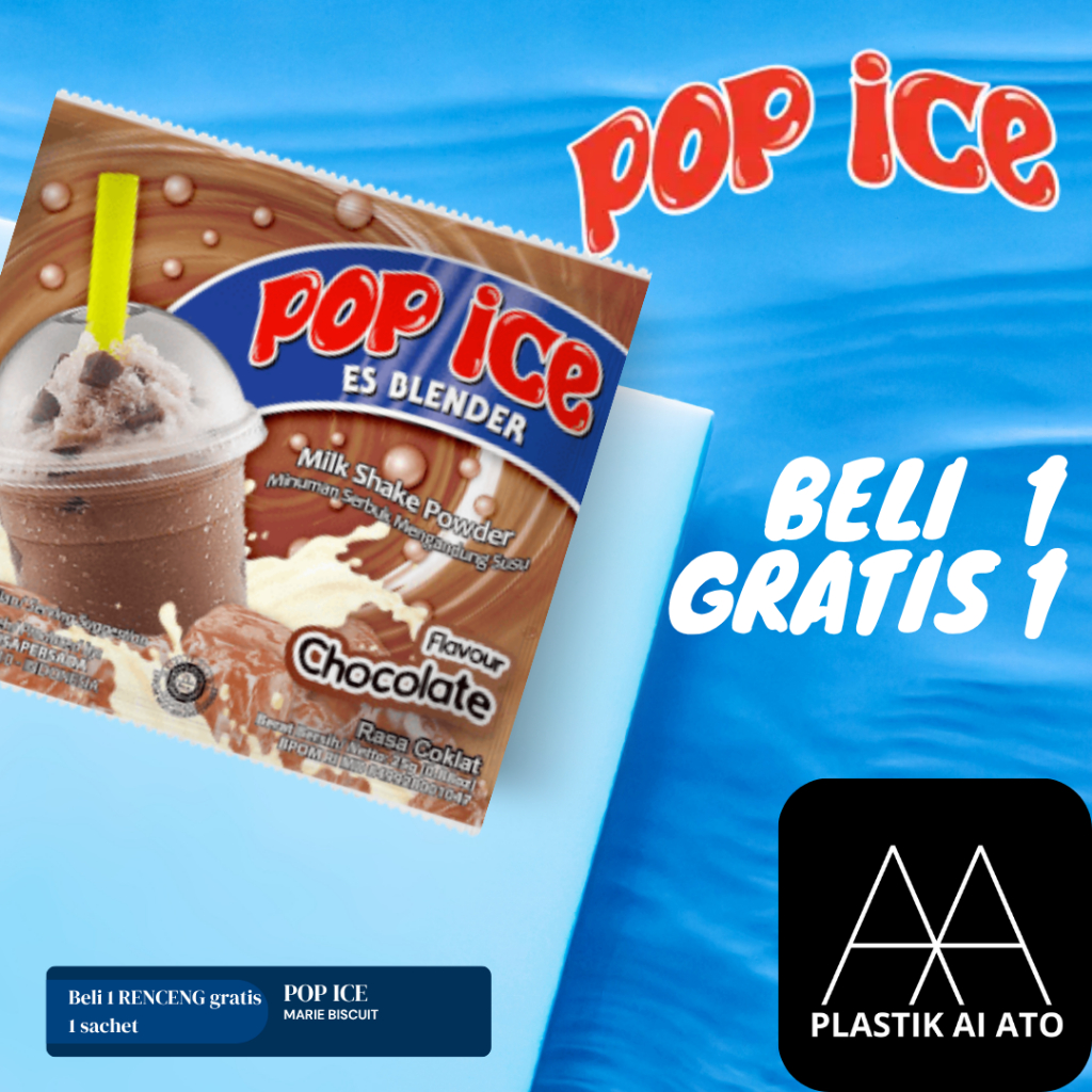 

Pop Ice Milk Shake Powder Chocolate / COKLAT 23 Gr 10 + 1Pcs BONUS 10 PCS SEDOTAN + PLASTIK 10 PCS