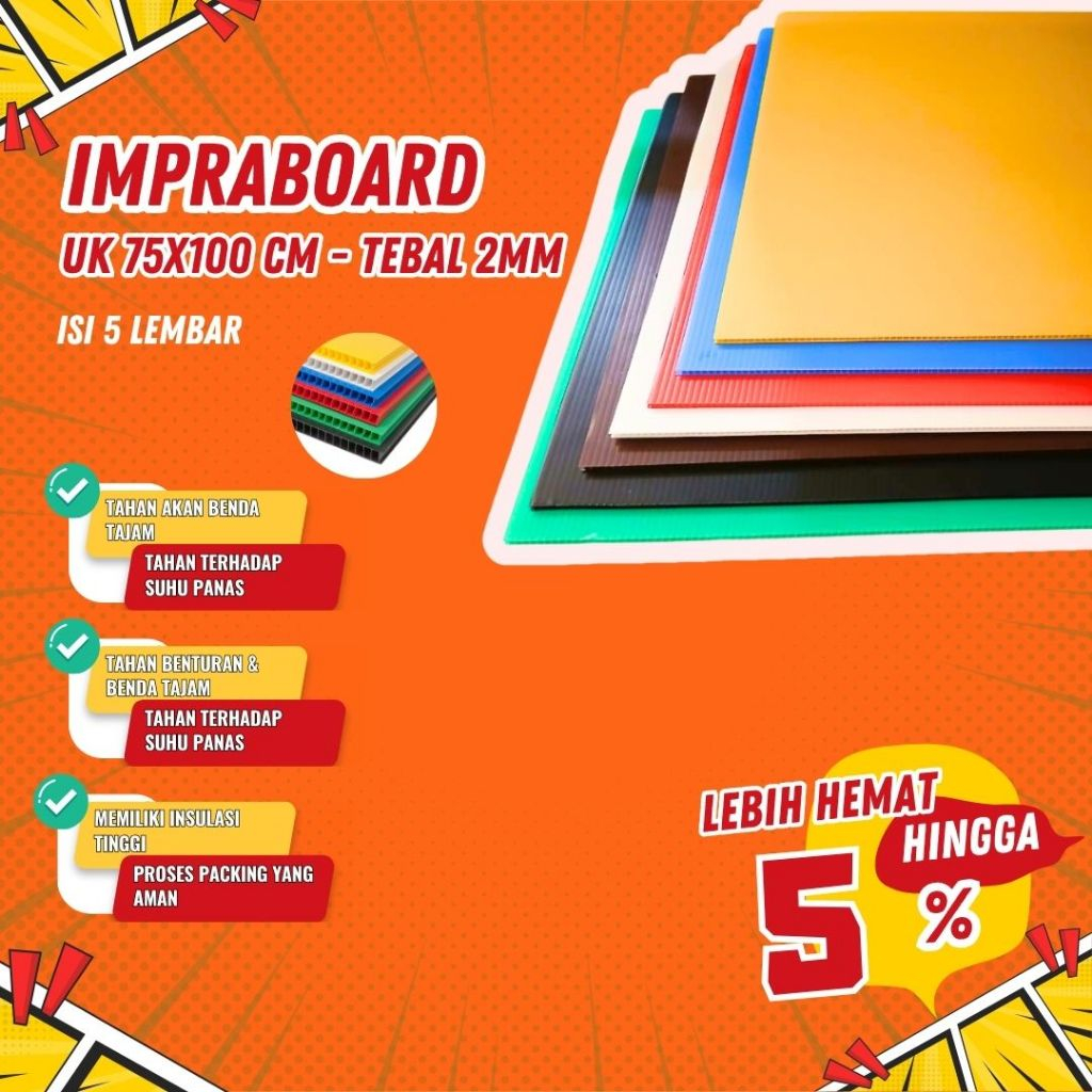 

Kilat Impraboard PP Corrugated UK 75x100 CM - Tebal 2MM (Isi 5 Lembar)