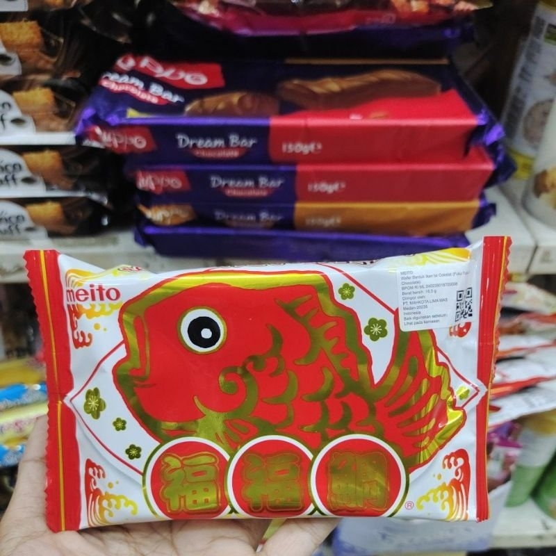 

[oddsolshop] pekanbaru/Meito Fuku Fuku Tai Chocolate 16GR Cokelat Biskuit Wafer Bentuk Ikan Jepang