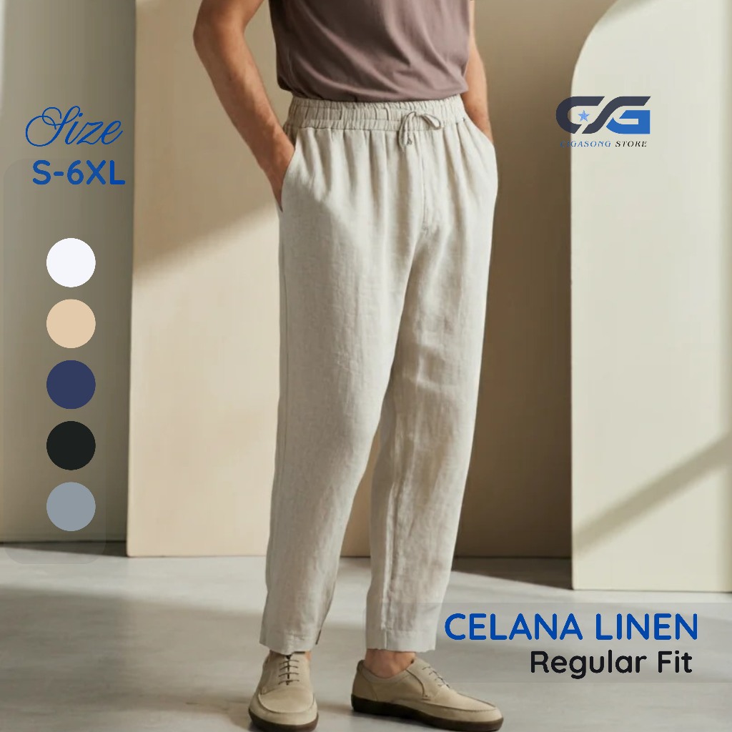 eee Celana Pantai Linen Pria, Celana Panjang Pria Linen Rami, Celana Pantai Kasual, Men's Linen