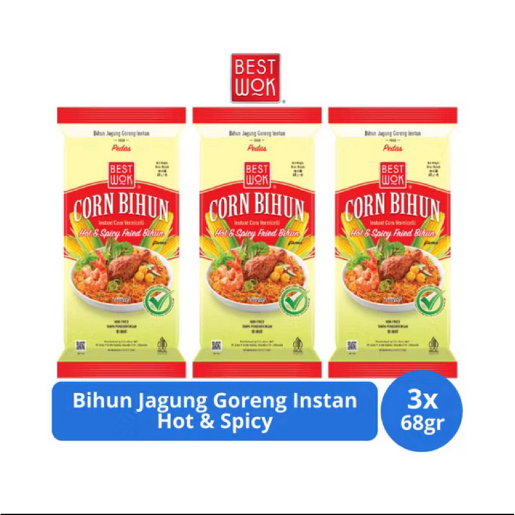 

Best Wok Corn Bihun Jagung Goreng Instan Hot & Spicy 3x68gr – Bihun Pedas Gurih Super Nagih