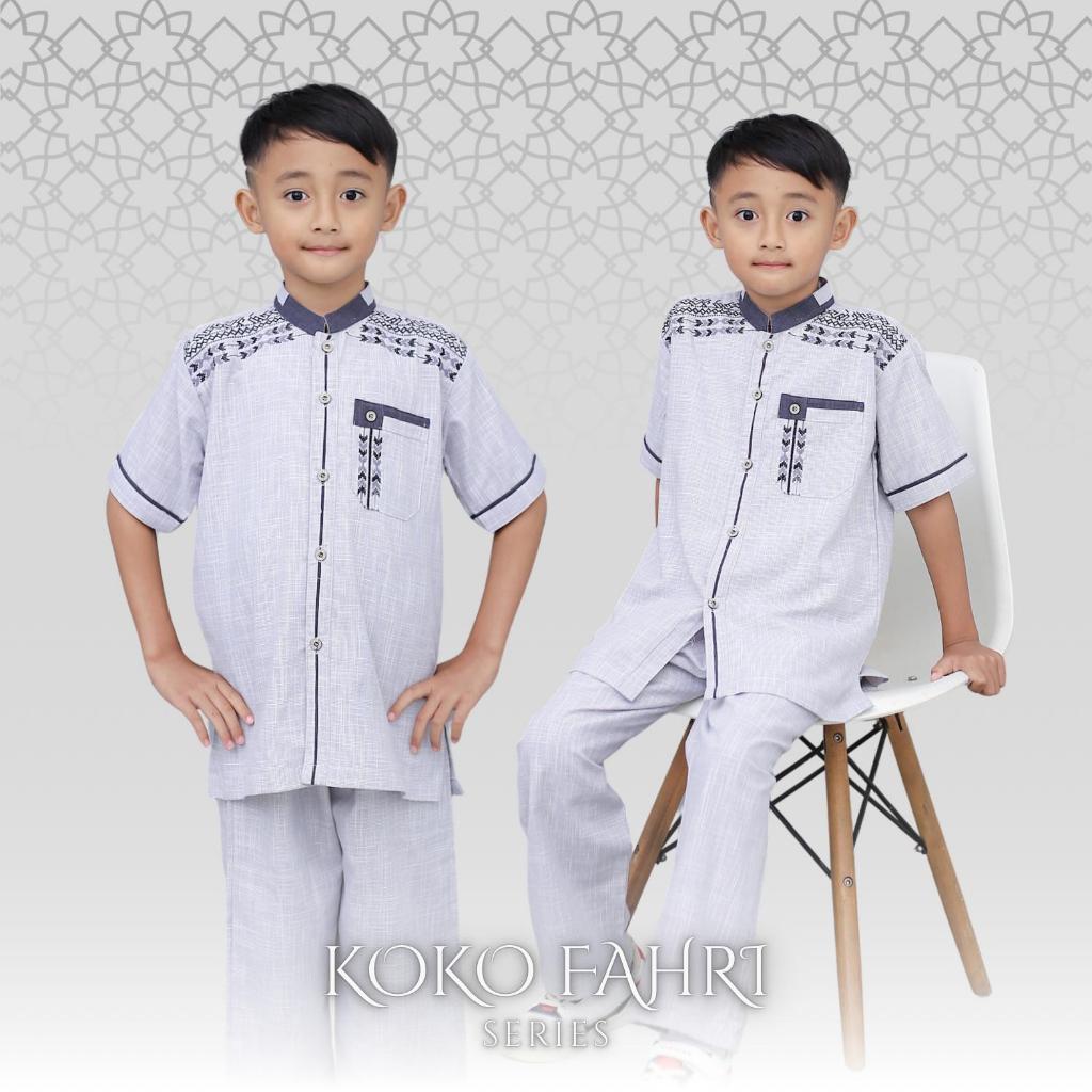 [Asriyani] Setelan Baju Koko Anak Fahri Lengan Pendek Katun Cordova Premium Bordir Terbaru