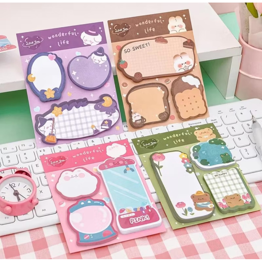 

Sticky Notes Kawai 3in1 Memo Pad Stick Note Tempelan Kertas Pembatas Buku