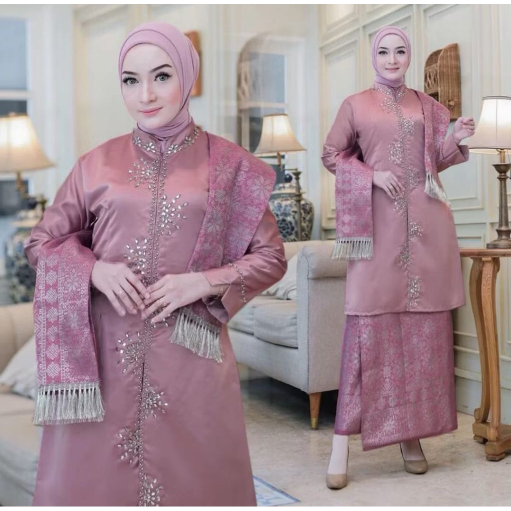 setelan songket selendang Azalea /baju kurung Melayu/kebaya modern/ kebaya wisuda/kebaya pesta moder