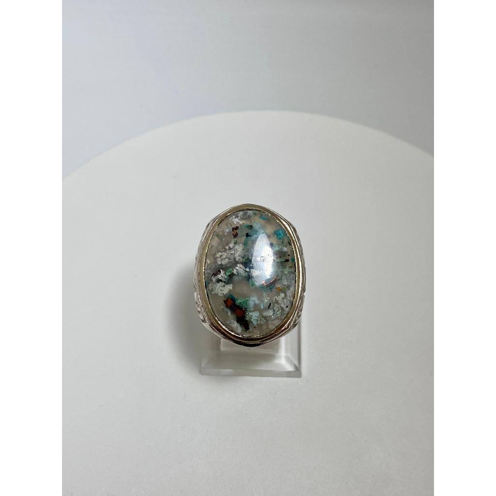 Cincin Batu Akik Bacan Leci Tembaga Biru