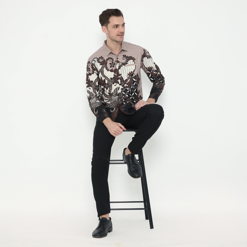 cuci gudang kemeja batik pria atasan batik modern lengan panjang warna salem olr293