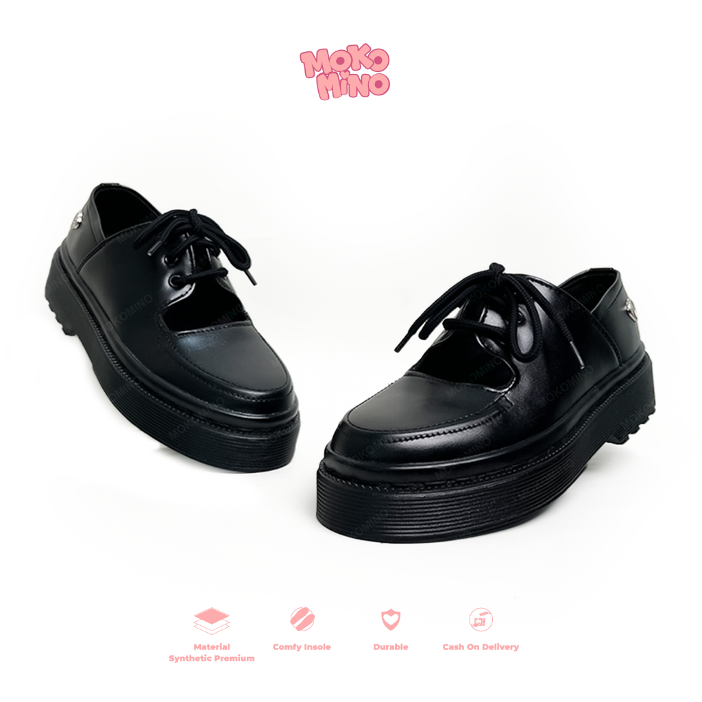 Mokomino -  Luna Black Sepatu Low Boots Wanita Semi Formal Korean Style