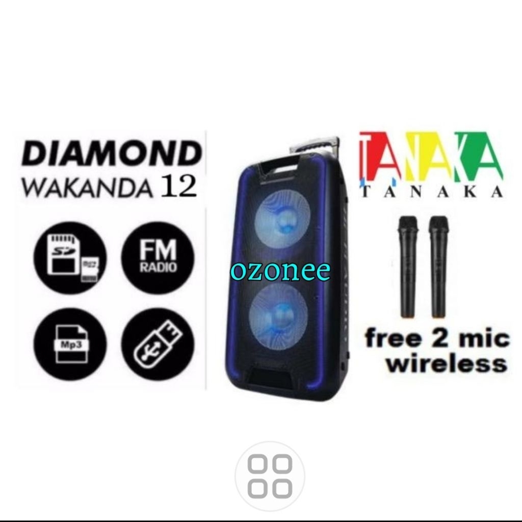 Speaker Portable Tanaka Diamond Wakanda 12 Inch Free 2 Mic Wireless Original