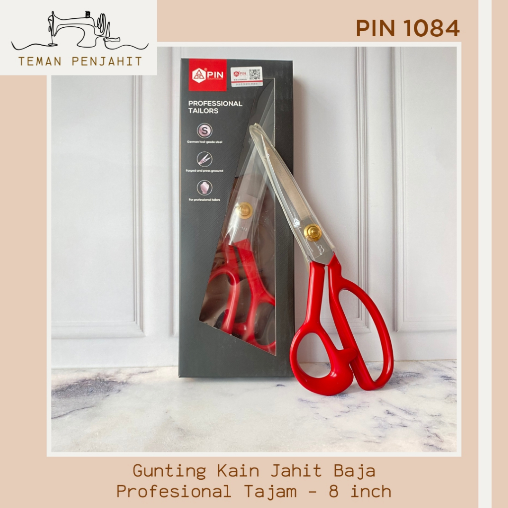 Gunting Kain Jahit Merk "PIN" MERAH 8 Inch / Gunting Kain Pin 1084