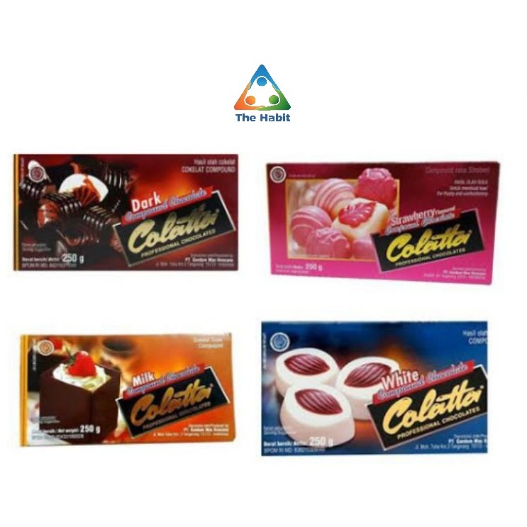 

(The Habit) COLATTA COMPOUND CHOCOLATE MILK DARK STRAWBERRY WHITE COKELAT 250 GRAM coklat kue baking