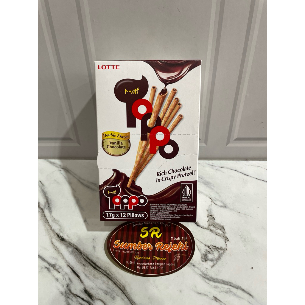 

LOTTE TOPPO RICH CHOCOLATE IN CRISPY PRETZEL ISI 12 bungkus